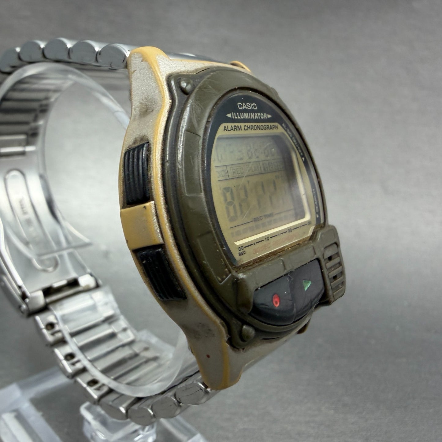 Casio F-V3 Voce Recorder Watch Men 42mm Silver Tone Digital Alarm Chrono New Bat3