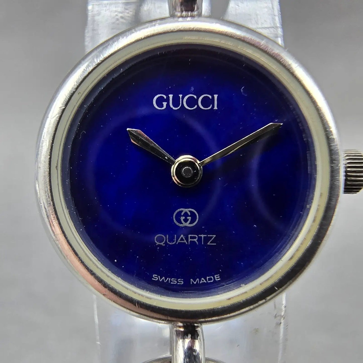 Gucci Watch Women 20mm Blue Dial Sterling Silver Round 2900 New Battery VintageK1