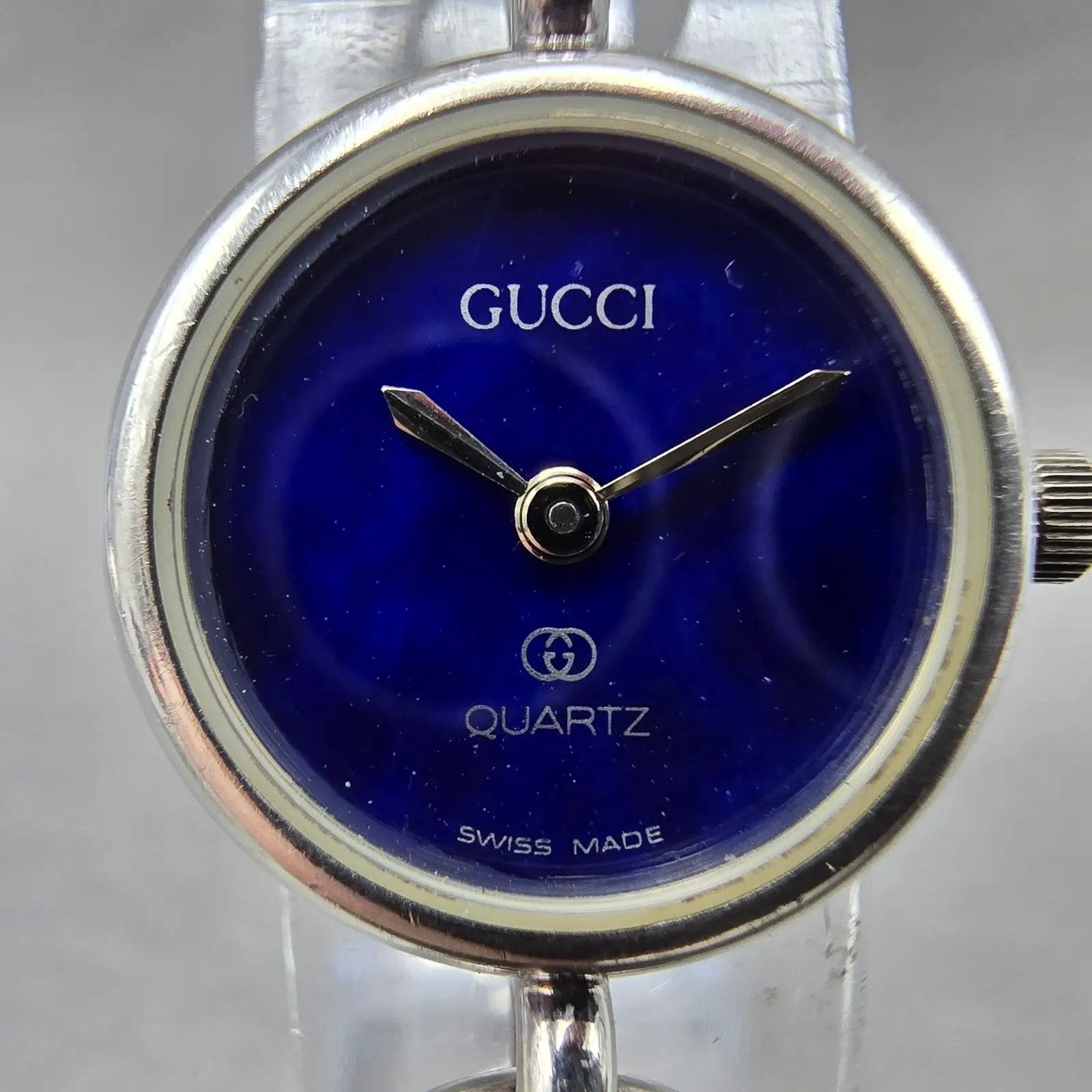 Gucci Watch Women 20mm Blue Dial Sterling Silver Round 2900 New Battery VintageK1