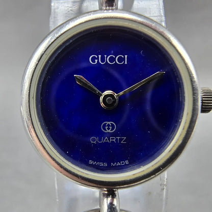 Gucci Watch Women 20mm Blue Dial Sterling Silver Round 2900 New Battery VintageK1