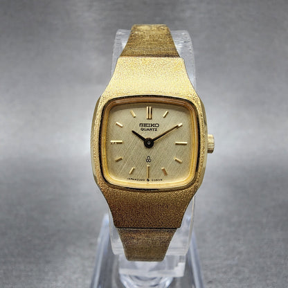 Seiko Watch Women 18mm Champagne Dial Gold Tone Rectangle 23205260 New Battery0