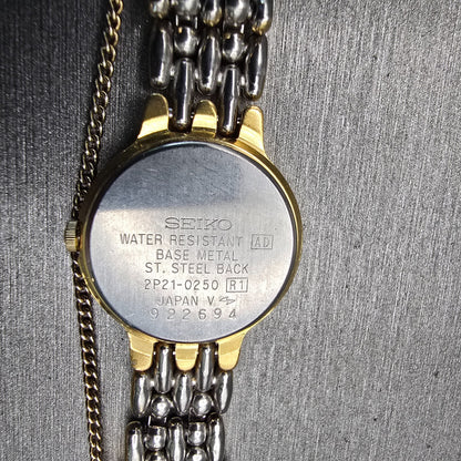 Seiko Creo Watch Women 22mm Champagne Dial Gold Tone Round 2P21-0250 New Battery10