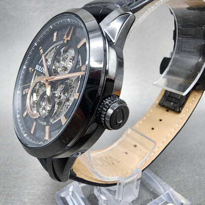 Bulova Sutton Watch Men 43mm Skeleton Dial Black Tone Round Automatic 98A283 B122