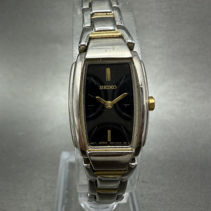 Seiko Watch Women 16mm Black Dial Two Tone Rectangle VTG 1N00-0GA0 New Battery0