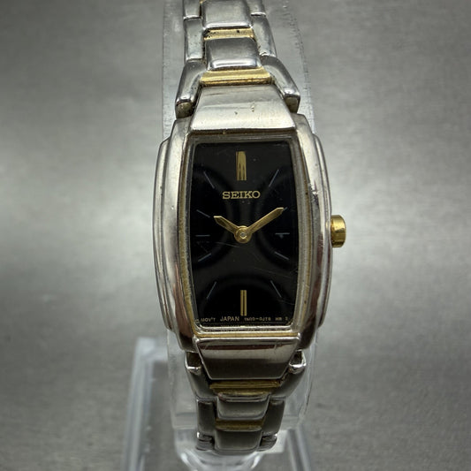 Seiko Watch Women 16mm Black Dial Two Tone Rectangle VTG 1N00-0GA0 New Battery0
