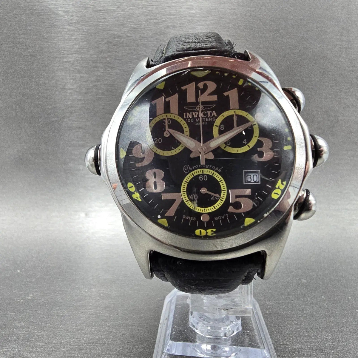 Invicta Lupah Chronograph Watch Men 45mm Black Dial Silver Date 2145 New Battery5