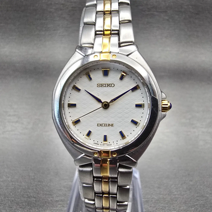 Seiko Exceline Watch Women 26mm White Dial Two Tone Round 2J31-0A00 New Battery0