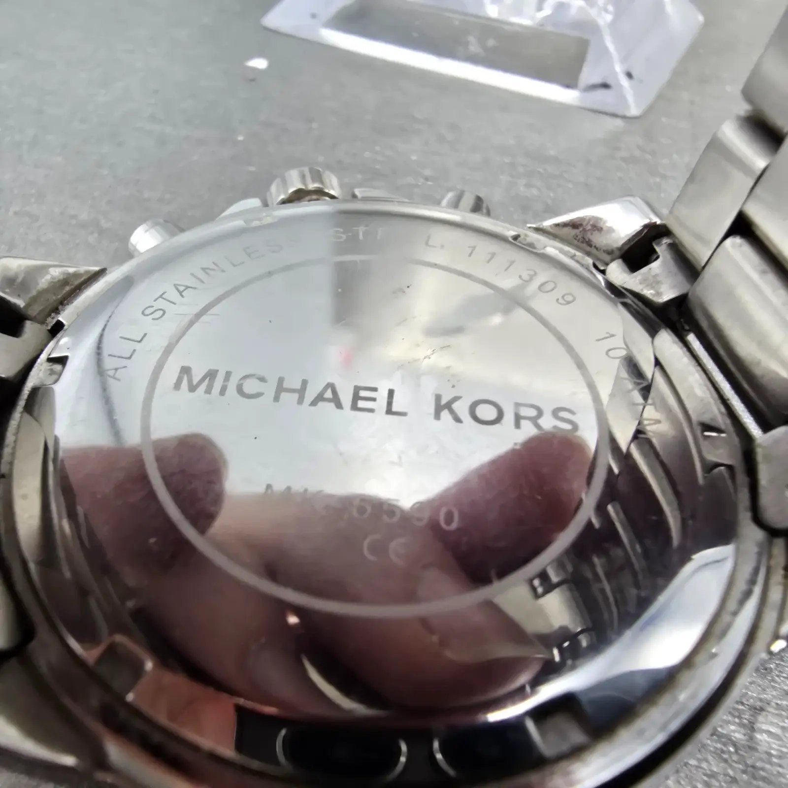 Michael Kors Chronograph Watch Women 45mm Silver Dial Steel Date MK-5590 New Bat9