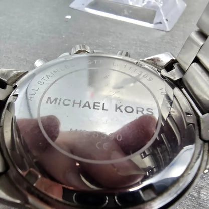 Michael Kors Chronograph Watch Women 45mm Silver Dial Steel Date MK-5590 New Bat9