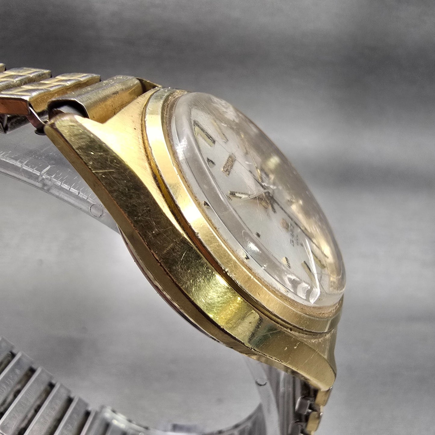 Seiko SQ Watch Men 37mm Silver Dial Gold Tone Daydate Round 0903-7009 New Batt3