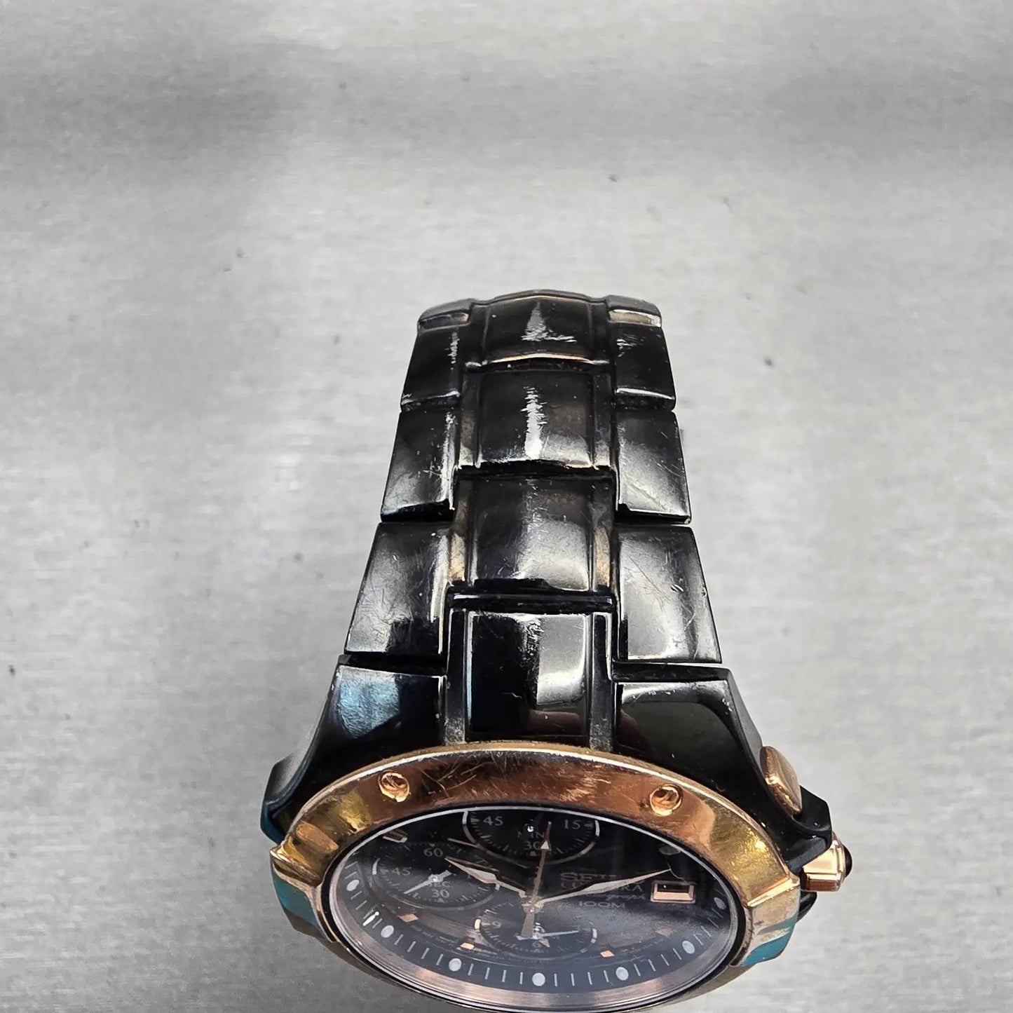 Seiko Coutura Chronograph Watch Men 39mm Black Dial Black Date 7T62-0FA0 NewBatt4