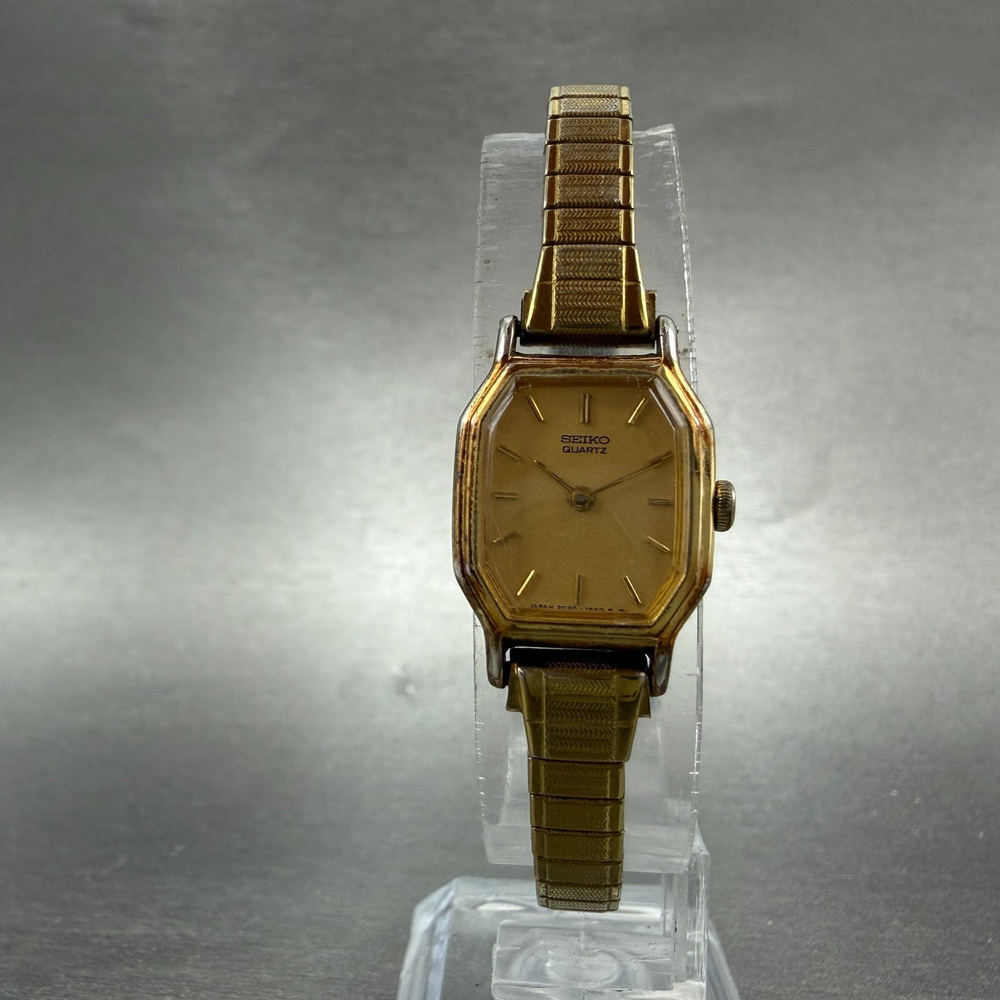 Seiko Watch Women 16mm Champagne Dial Gold Tone Octagon 2c20-5769 New Battery5
