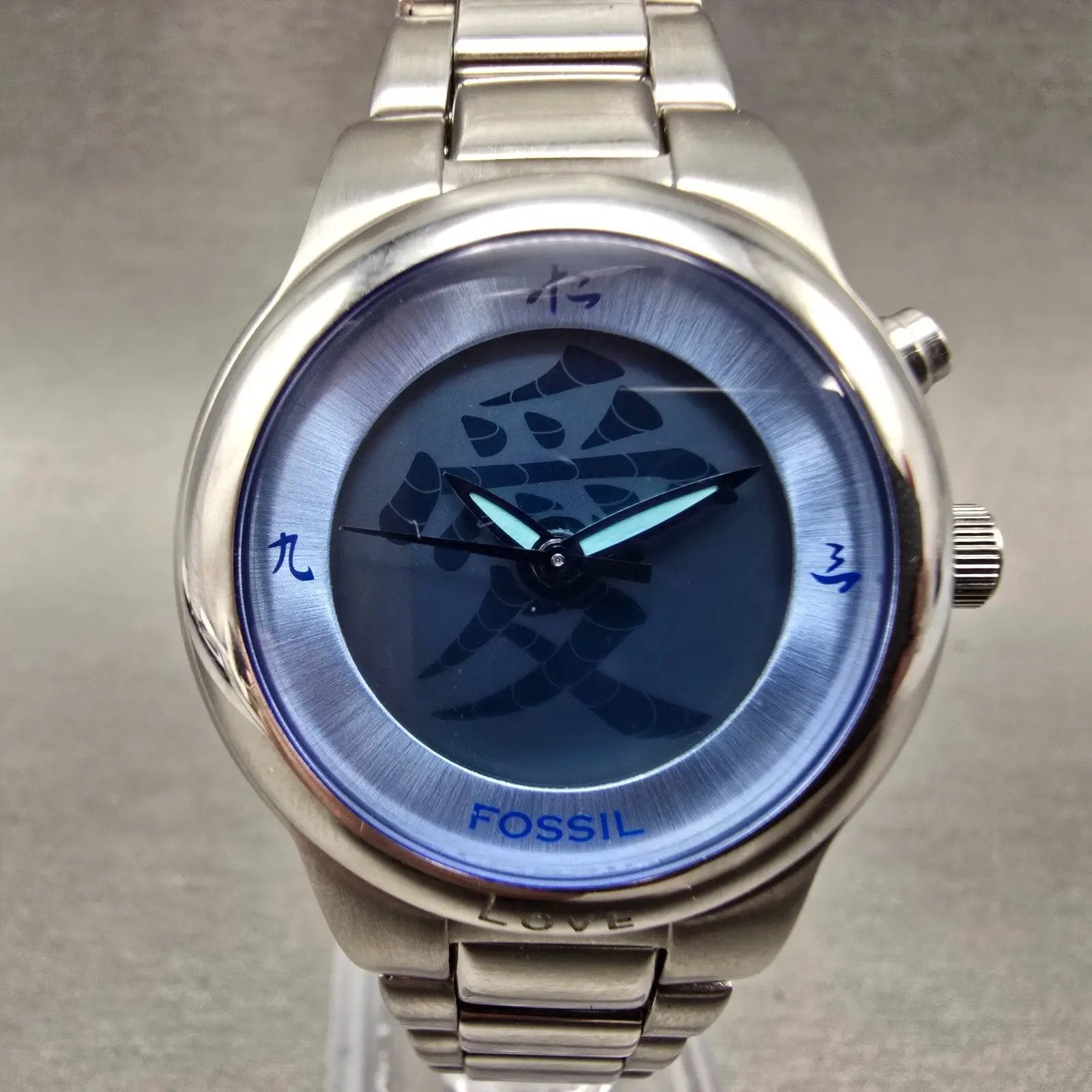 Fossil Big Tic Watch Women 32mm Blue Dial Silver Tone JR-8087 New Battery0