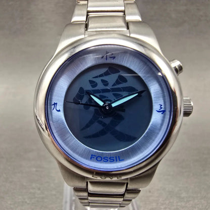 Fossil Big Tic Watch Women 32mm Blue Dial Silver Tone JR-8087 New Battery0