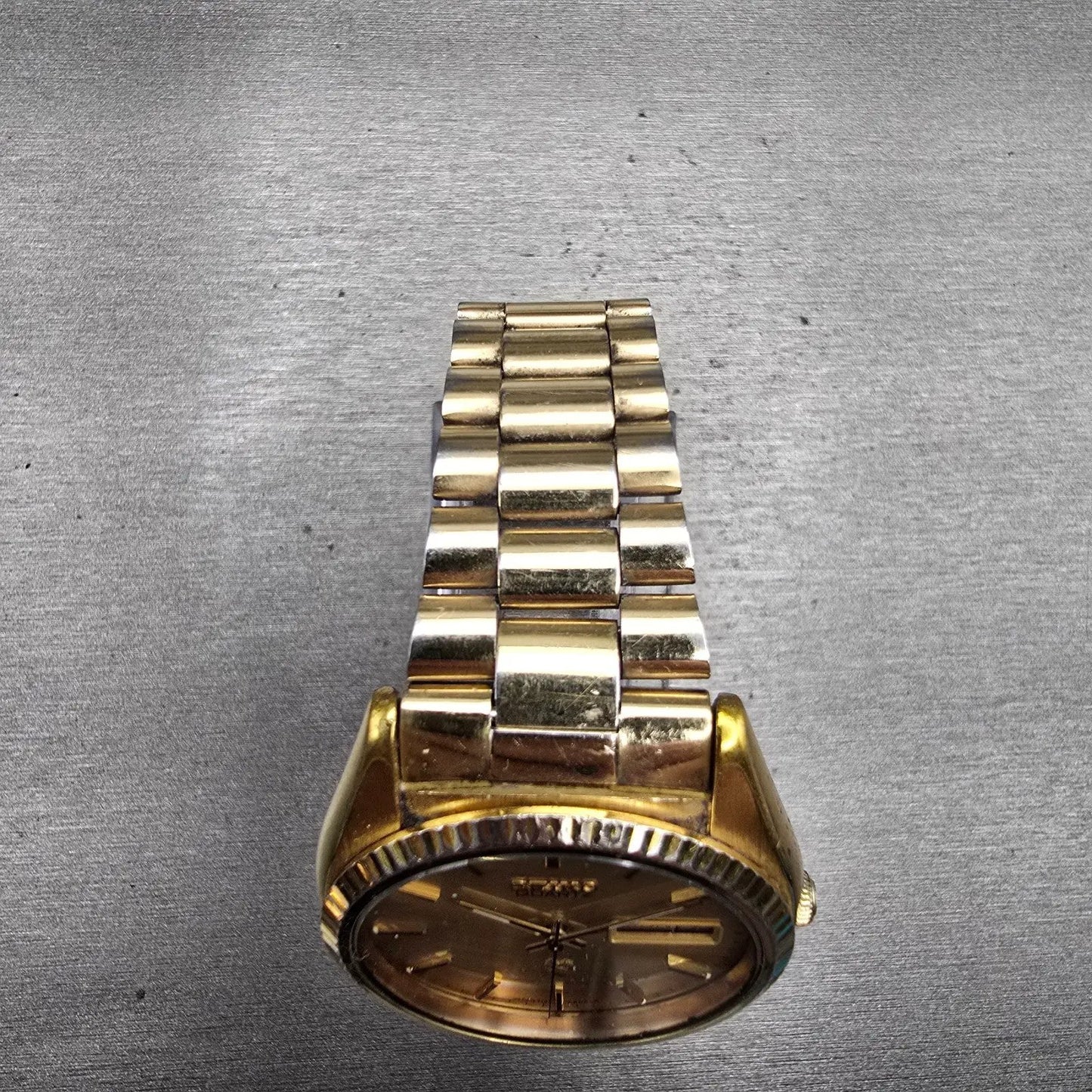 Seiko SQ President Watch Men 36mm Gold Dial Gold Tone Daydate 7123-8059 New Batt4
