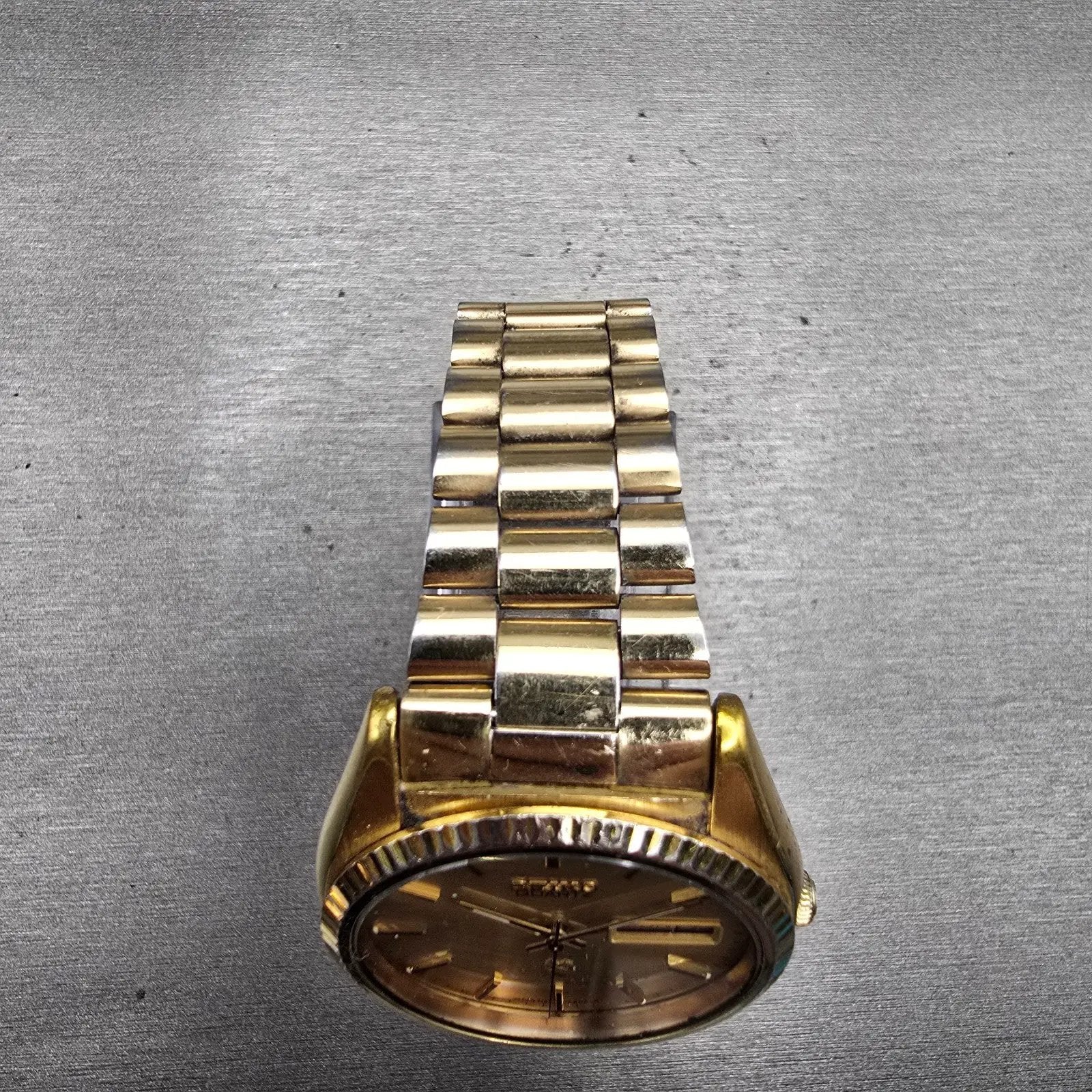 Seiko SQ President Watch Men 36mm Gold Dial Gold Tone Daydate 7123-8059 New Batt4