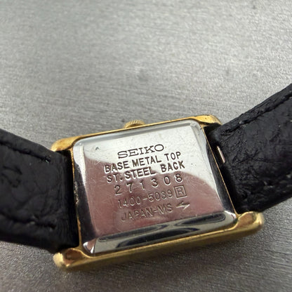 Seiko Tank Watch Women 18mm Champagne Dial Gold Tone VTG 1400-5039 New Battery9