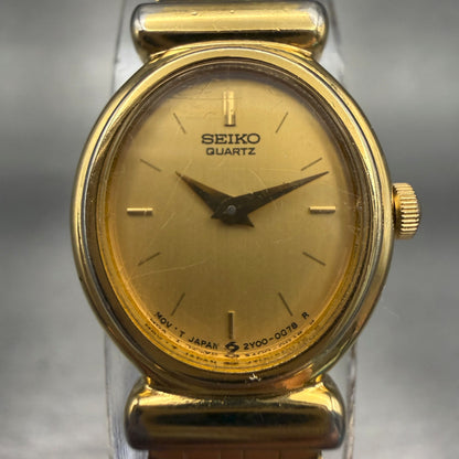 Seiko Watch Women 17mm Gold Dial Gold Tone Oval 2Y00-0G78 New Battery1