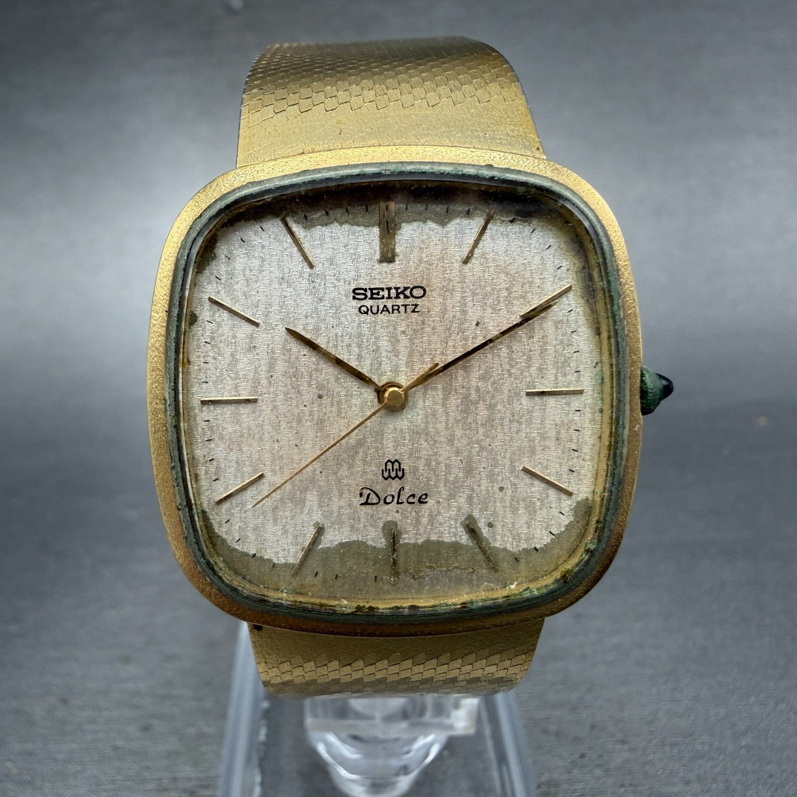 Seiko Dolce Watch Men 31mm Silver Dial Gold Tone 9641-5040 New Battery Vinatge0
