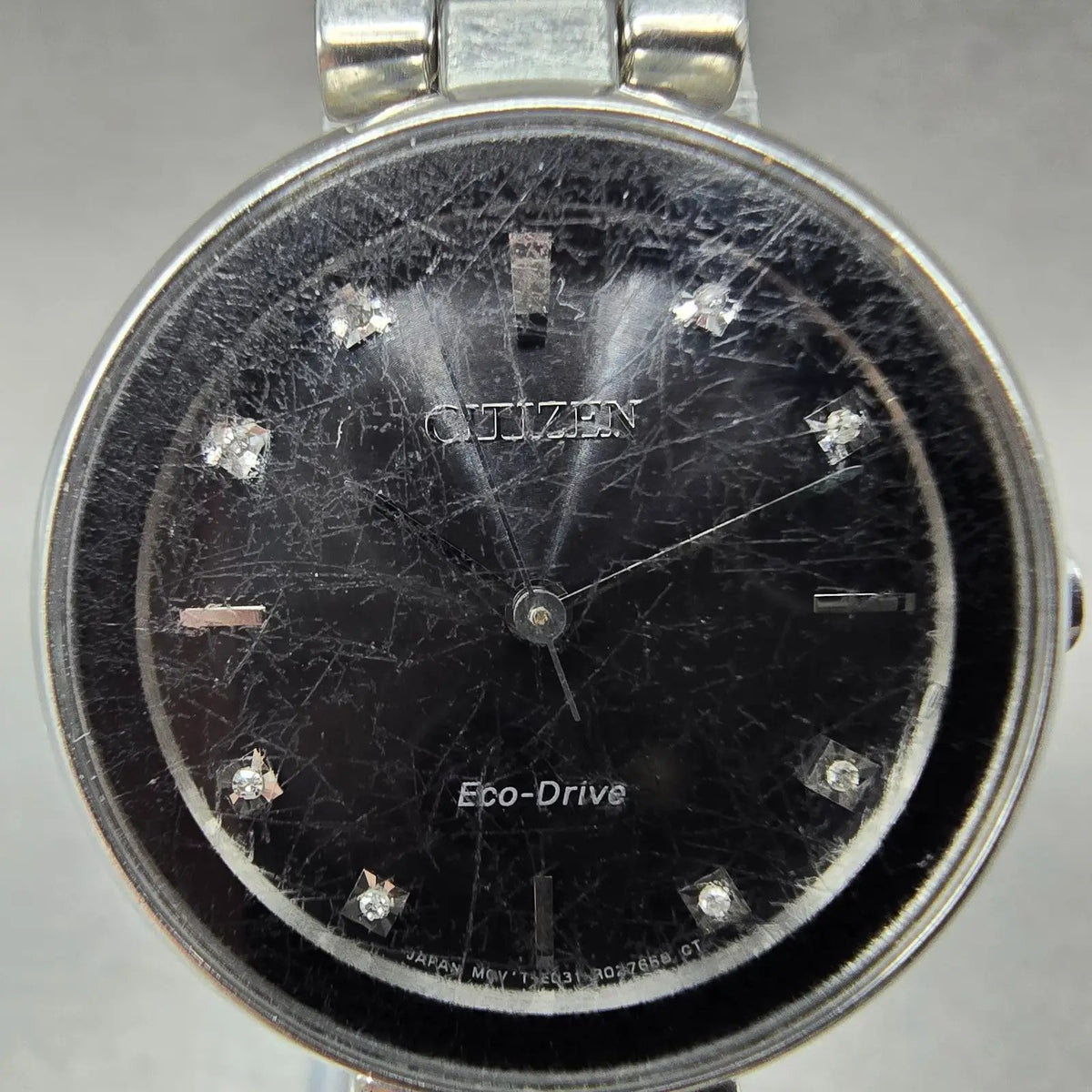 Citizen Axiom Eco-Drive Watch Women 28mm Black Dial Steel Round EM0636-55F Runs1