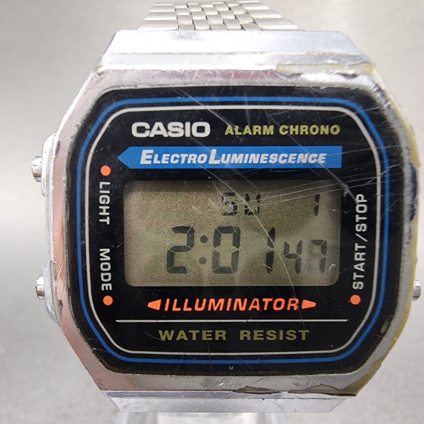 Casio A168 Watch Men 36mm Digital Silver Tone Octagon Alarm Chrono New Battery1
