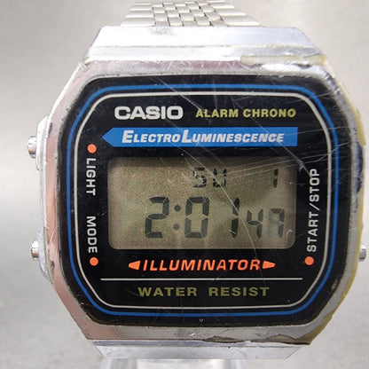 Casio A168 Watch Men 36mm Digital Silver Tone Octagon Alarm Chrono New Battery1