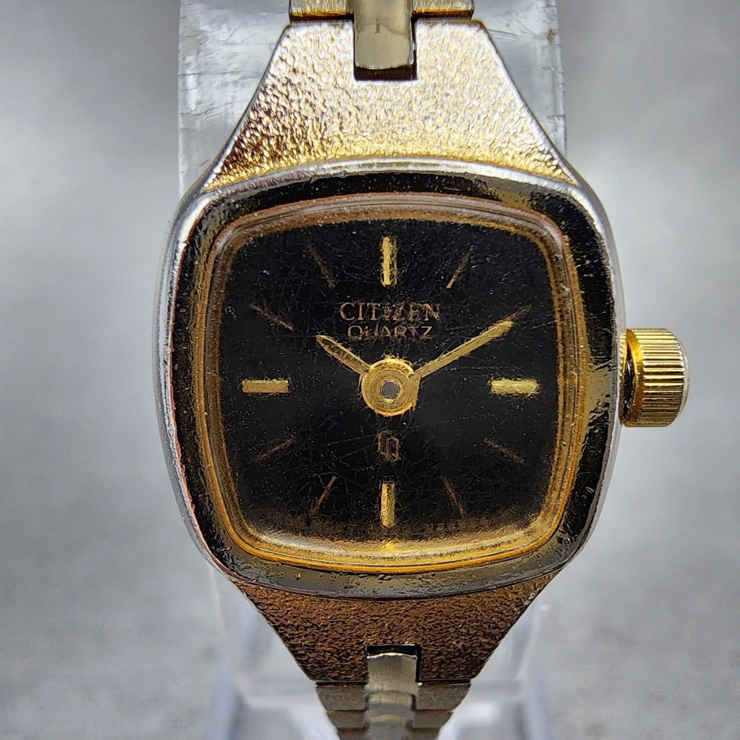 Citizen CQ Watch Women 17mm Black Dial Gold Tone Square 5920S49780 New Battery1