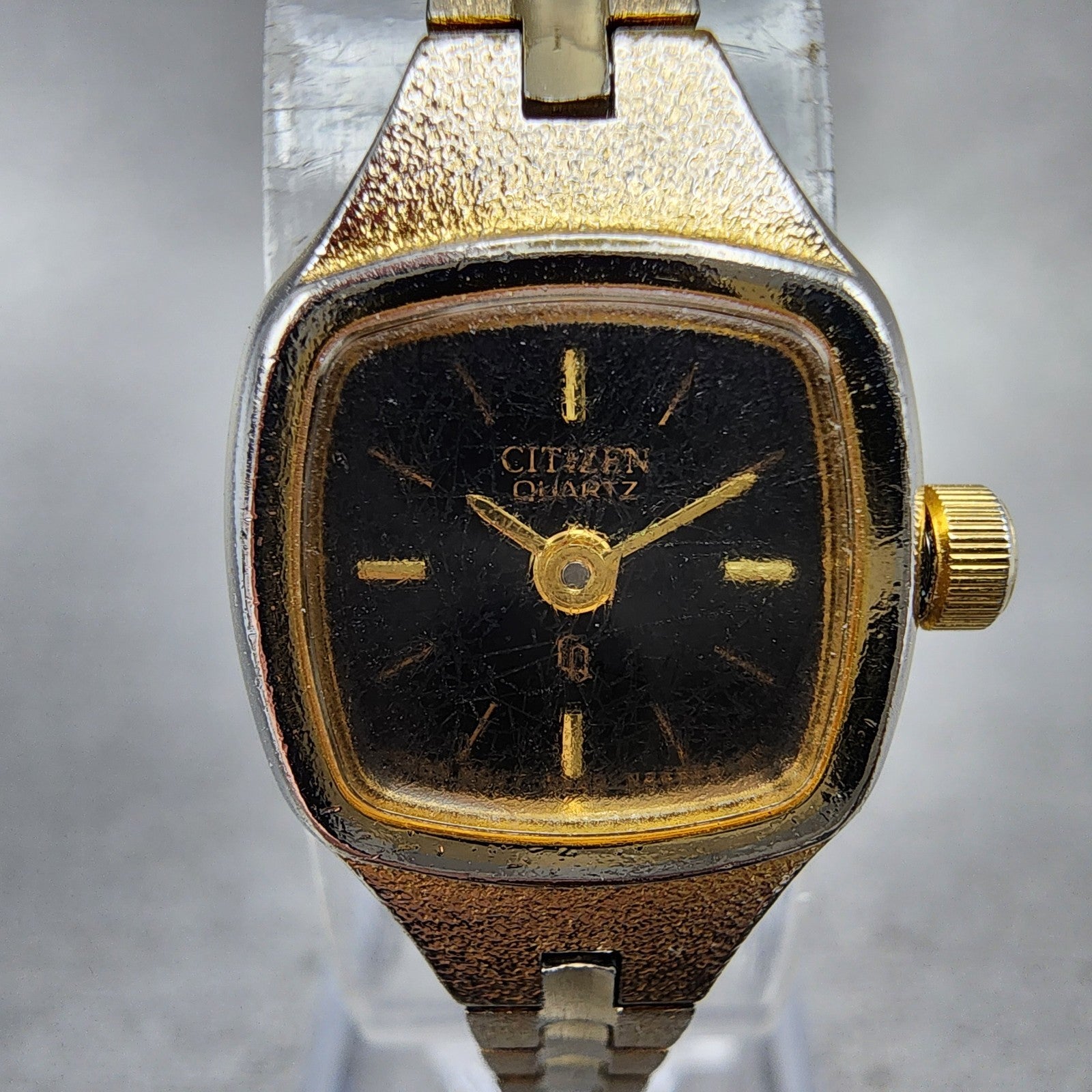 Citizen CQ Watch Women 17mm Black Dial Gold Tone Square 5920S49780 New Battery1