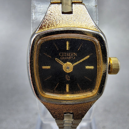 Citizen CQ Watch Women 17mm Black Dial Gold Tone Square 5920S49780 New Battery1