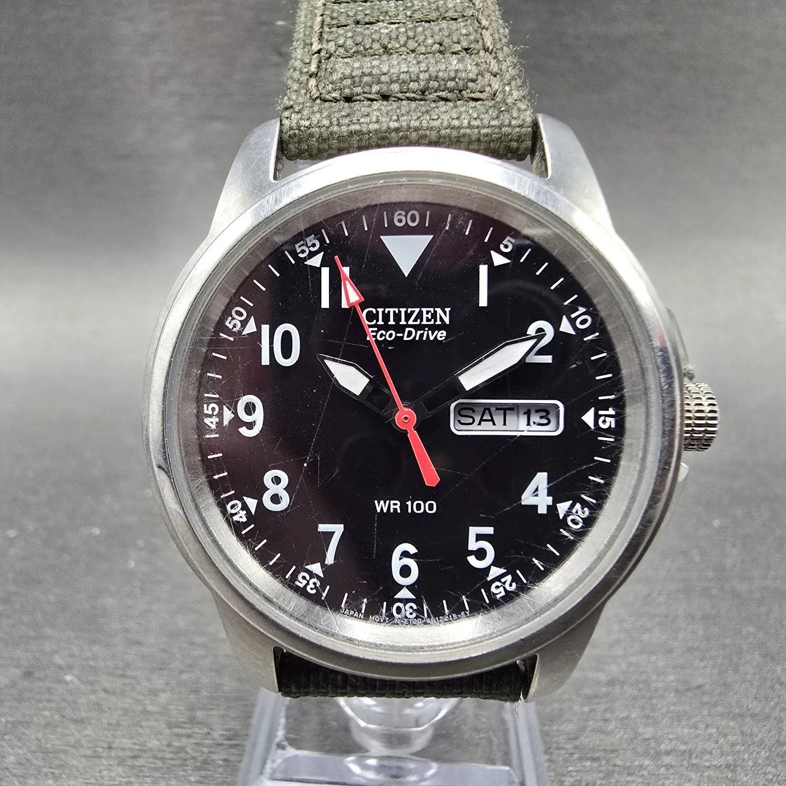 Citizen Eco-Drive Watch Men 36mm Black Dial Silver Tone Daydate E101-S006597 Run0