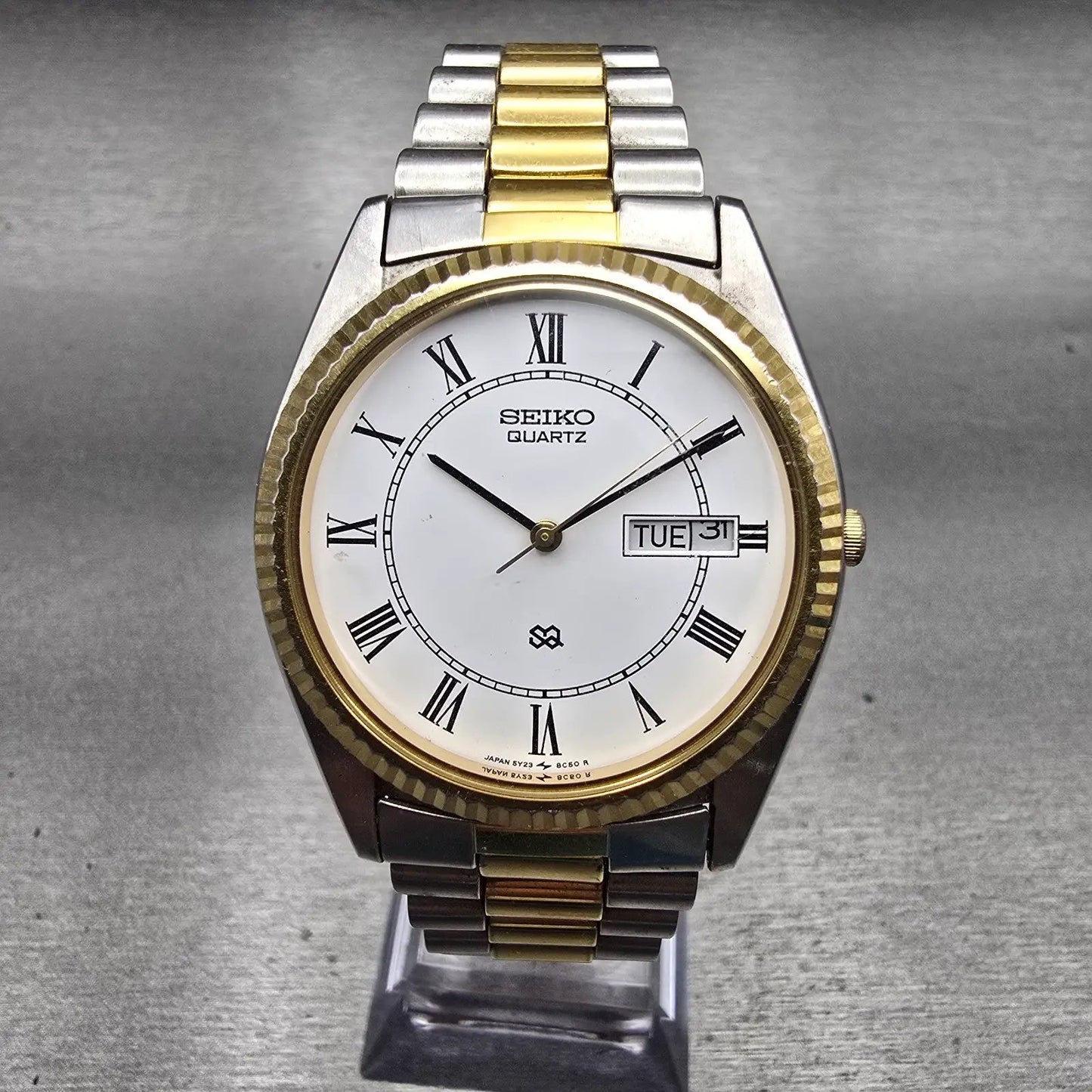 Seiko President Watch Men 36mm White Dial Two Tone Daydate 5Y23-8A60 New Battery1