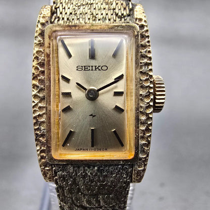 Seiko Tank Watch Women 15mm Champagne Dial Gold Rectangle 11-3189 Manual Wind1