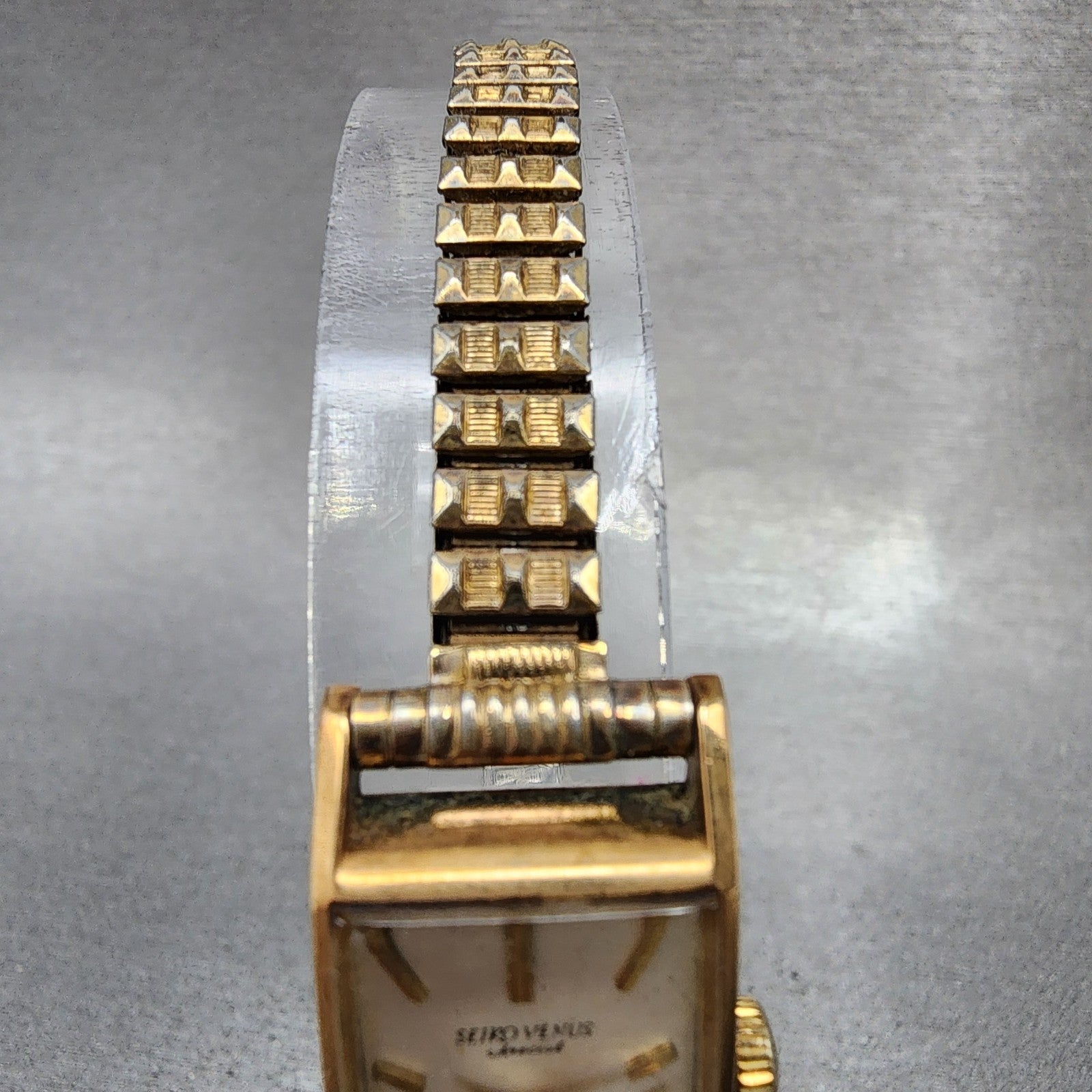 Seiko Venus Special Tank Watch Women 16mm Silver Dial 14K Gold Filled Manual Run5