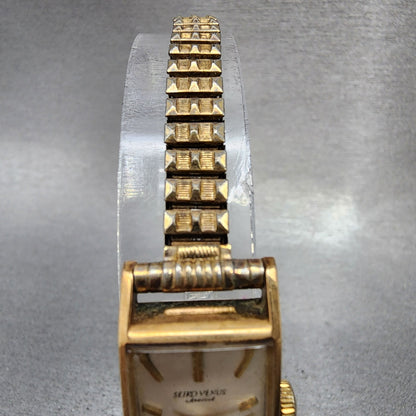 Seiko Venus Special Tank Watch Women 16mm Silver Dial 14K Gold Filled Manual Run5