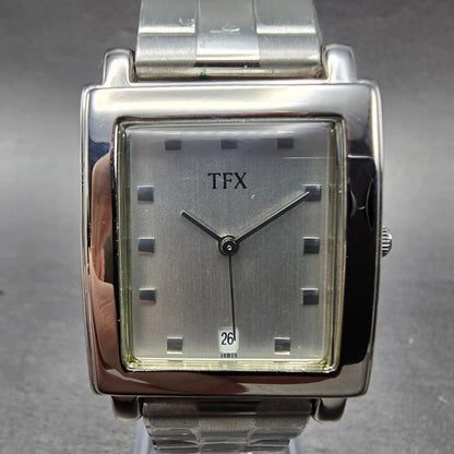 Bulova TFX Tank Watch Men 29mm Silver Dial Silver Tone date 36B05 New Battery0