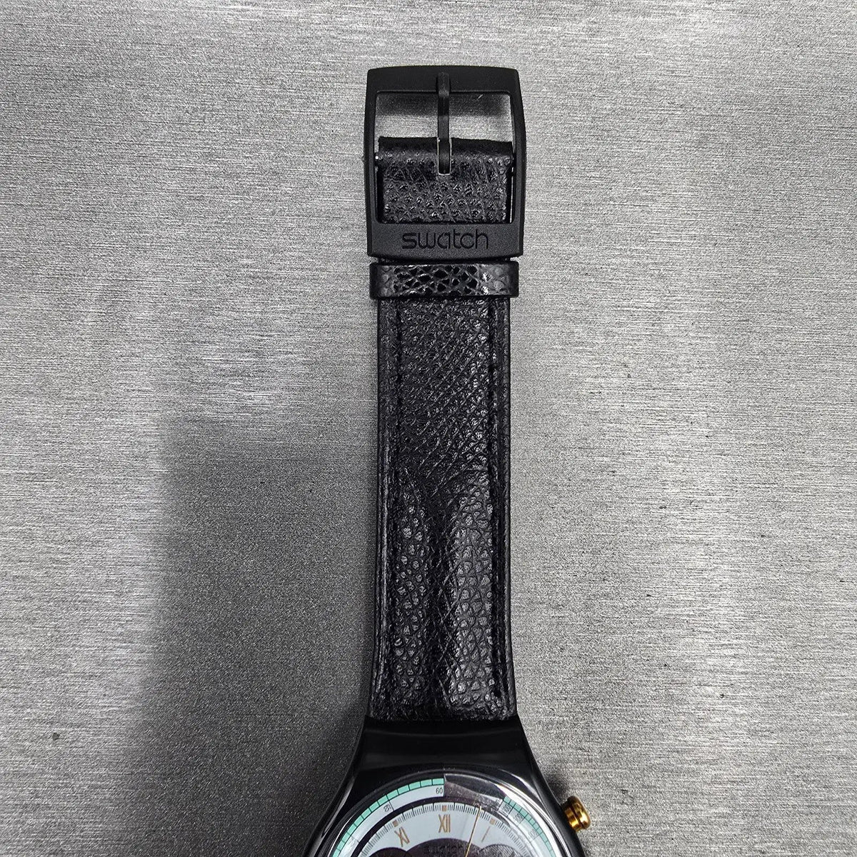 Swatch Chrono Colossal Watch Men 38mm Silver Dial Black Case SCB109 New Batt NOS4