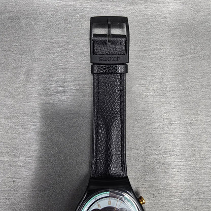 Swatch Chrono Colossal Watch Men 38mm Silver Dial Black Case SCB109 New Batt NOS4
