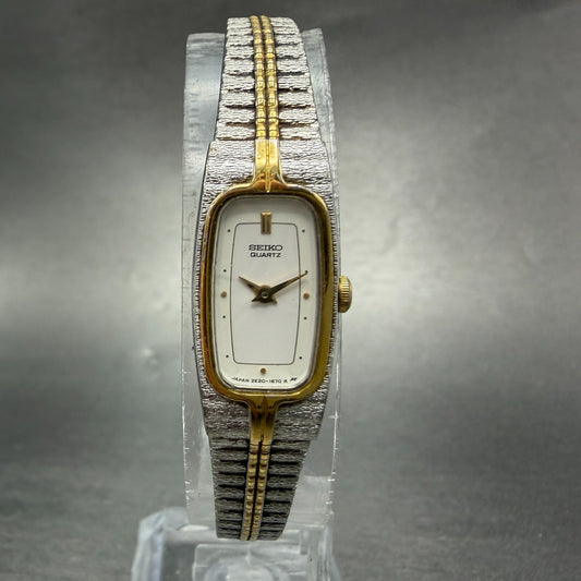 Seiko Tank Watch Women 13mm Gold Dial Gold Tone Rectangle 2E20-6319 New Battery60