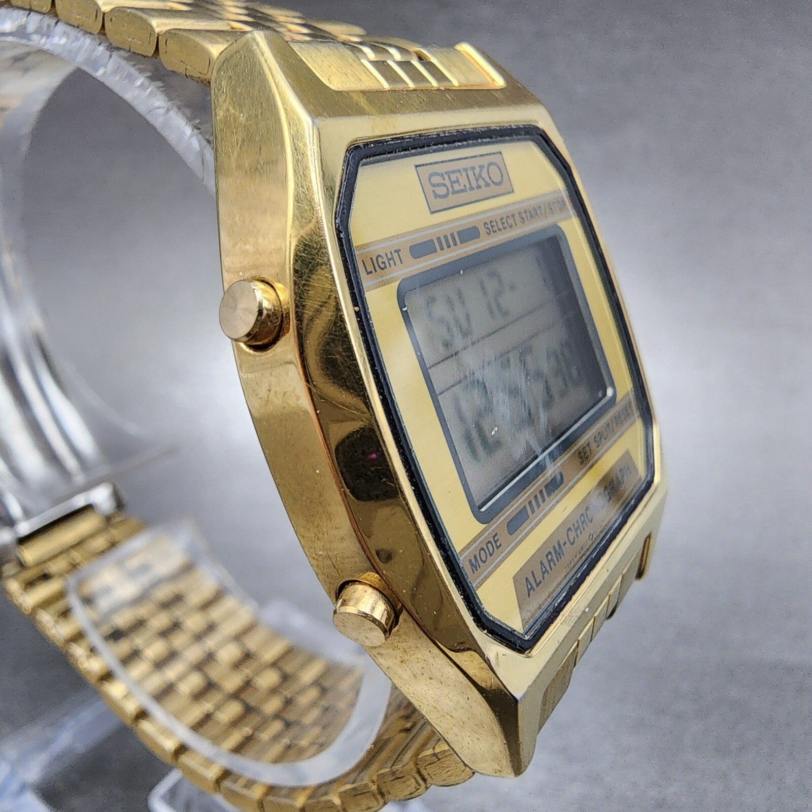 Seiko Digital Watch Men 33mm LCD Stainless Steel Alarm Chrono A9045199 New Batt3