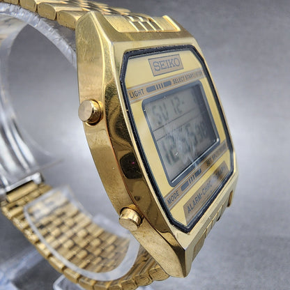 Seiko Digital Watch Men 33mm LCD Stainless Steel Alarm Chrono A9045199 New Batt3