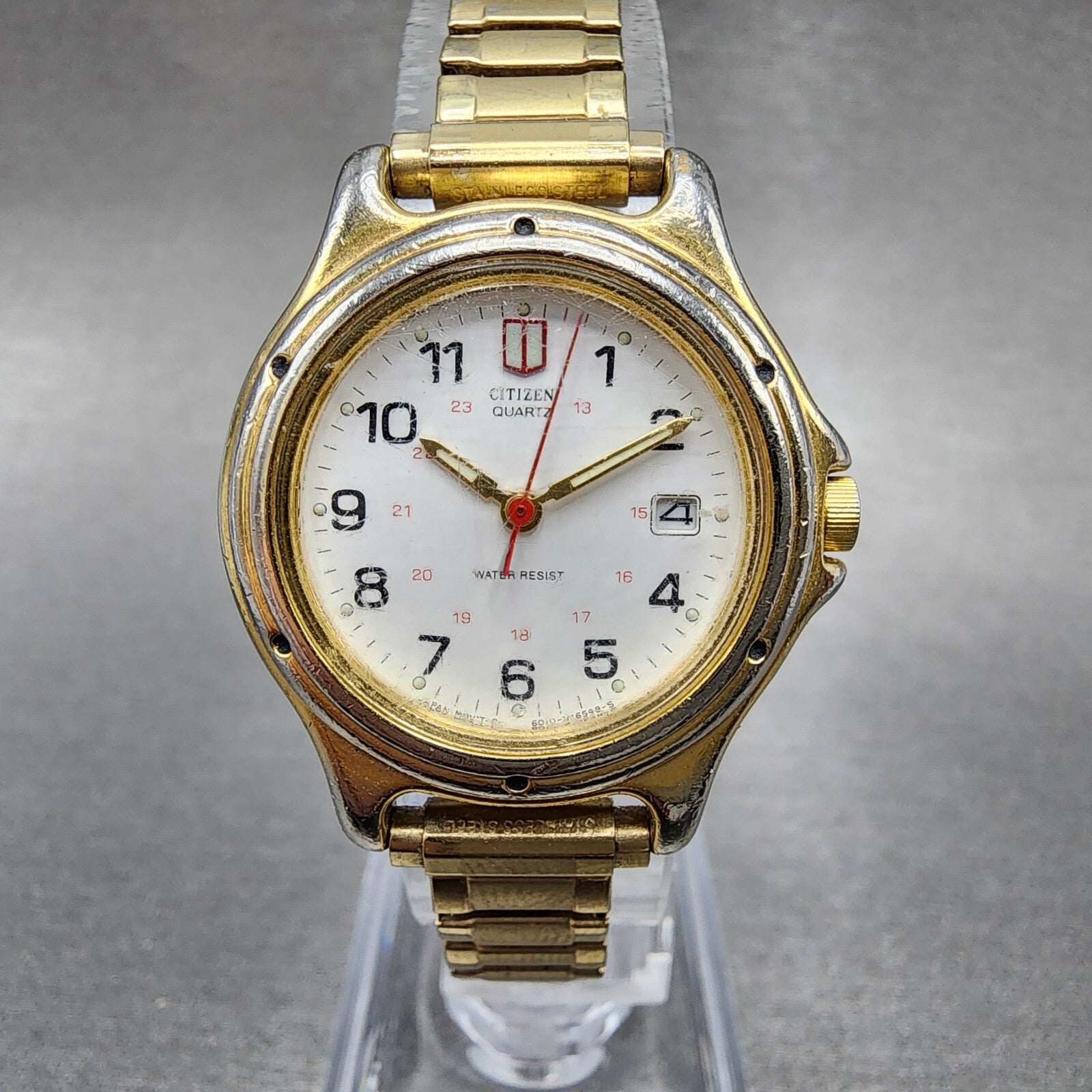 Citizen Watch Women White 27mm Dial Gold Tone Date Round 6010S37668 New Battery0