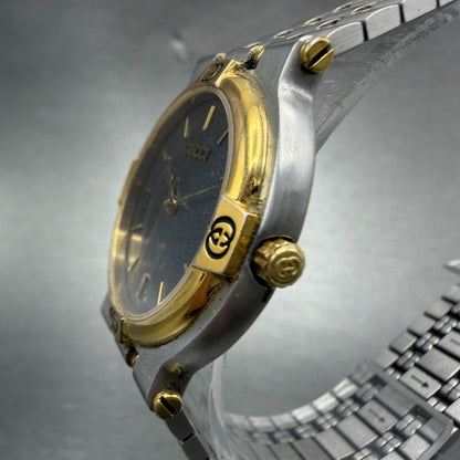 Gucci 9000M Watch Men 32mm Silver Dial Two Tone Date Round Bracelet New Battery2