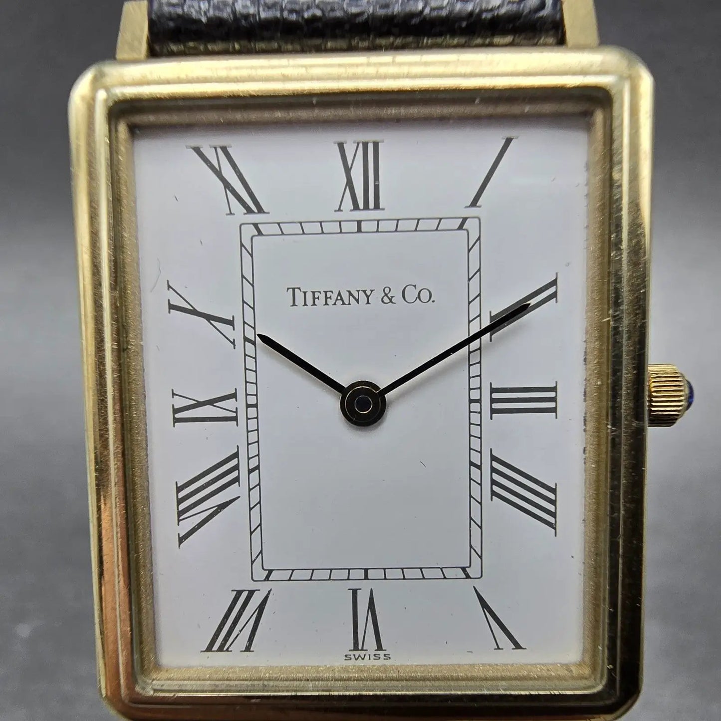 Tiffany & Co Watch Men 24mm White Dial 14K Gold Rectangle New Battery1