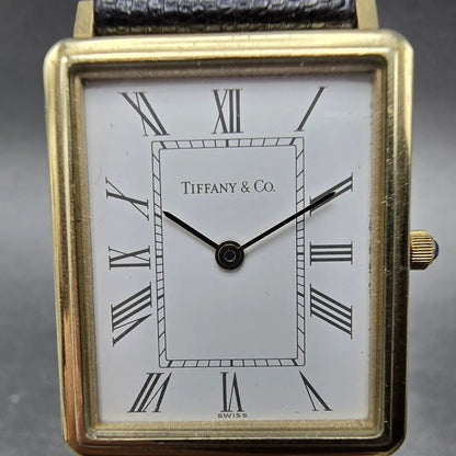 Tiffany & Co Watch Men 24mm White Dial 14K Gold Rectangle New Battery1