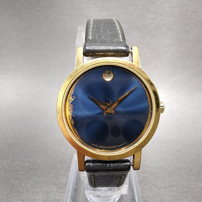 Movado Museum Watch Women 25mm Blue Dial Gold Tone Round 8725832 New Battery0