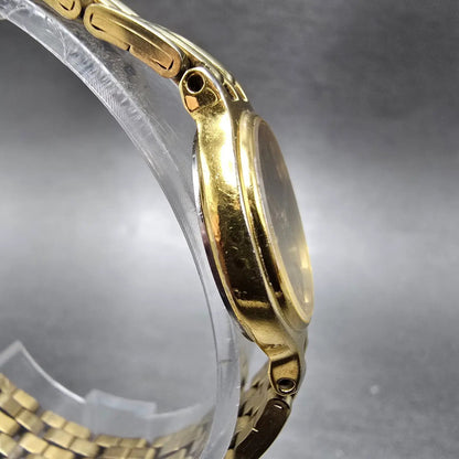 Seiko Watch Women 22mm Black Dial Gold Round 1N00-0A99 New Battery VTG JP3