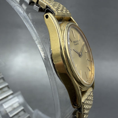 Seiko Watch Women 17mm Champagne Dial Gold Tone Oval 2c205539 New Battery3