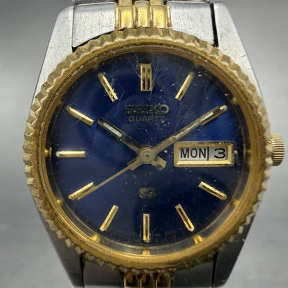 Seiko SQ Watch Women 24mm Blue Dial Two Tone Daydate Round New Battery ABACDABA1