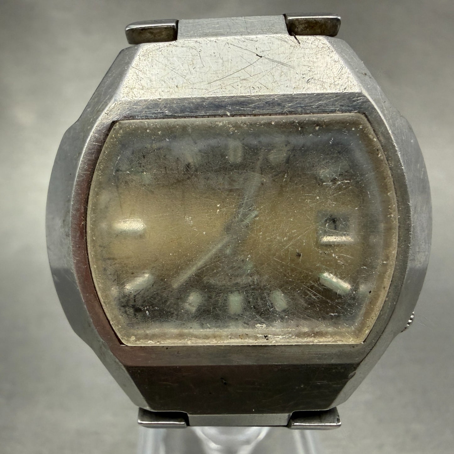 Rioch Watch Men 37mm Brown Dial Silver Tone Date Round 571004 PARTS Vintage0