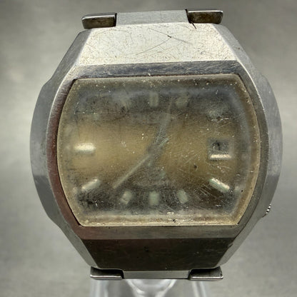 Rioch Watch Men 37mm Brown Dial Silver Tone Date Round 571004 PARTS Vintage0